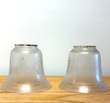 Pair of Vintage Frosted Etched Design Glass Shades 2 1/4" Fitter