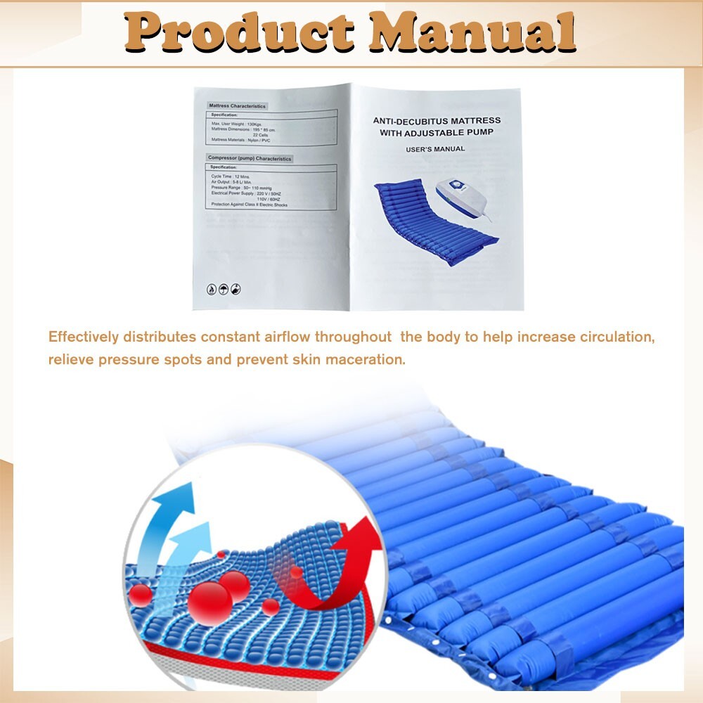 Alternating Pressure Mattress Topper Medical Grade Bed Sore Prevention Treatment