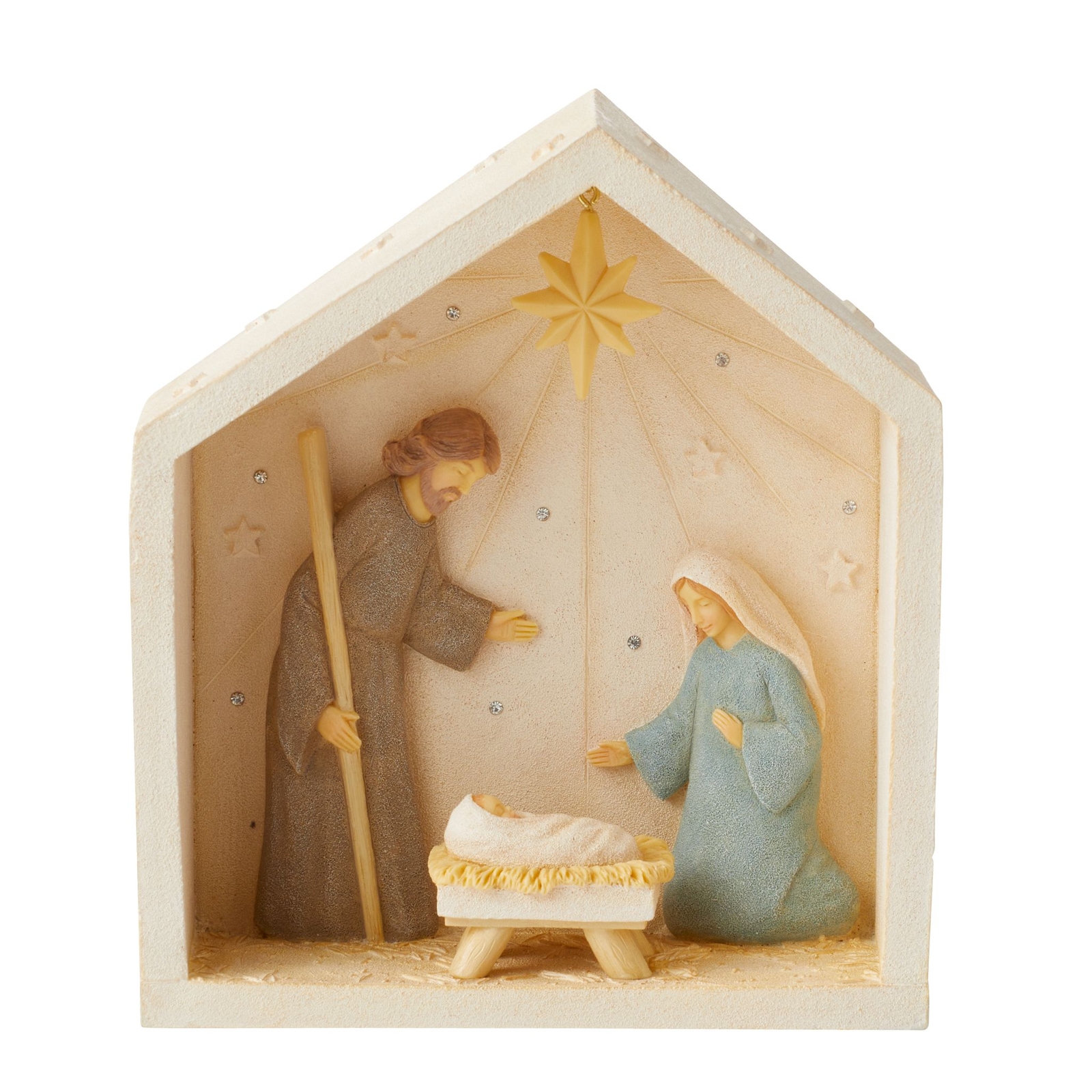 Holy Family Nativity Figurine Set Of 3 - Beige Resin Statues, 7.75 Inches Tall