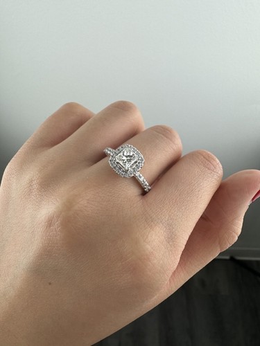 GIA 1.04 CTW Natural Princess & Round Cut Diamond 14K White Gold Engagement Ring - Picture 8 of 9