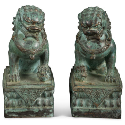 US SELLER - Hand Forged Bronze Chinese Imperial Palace Guardian Foo Dogs