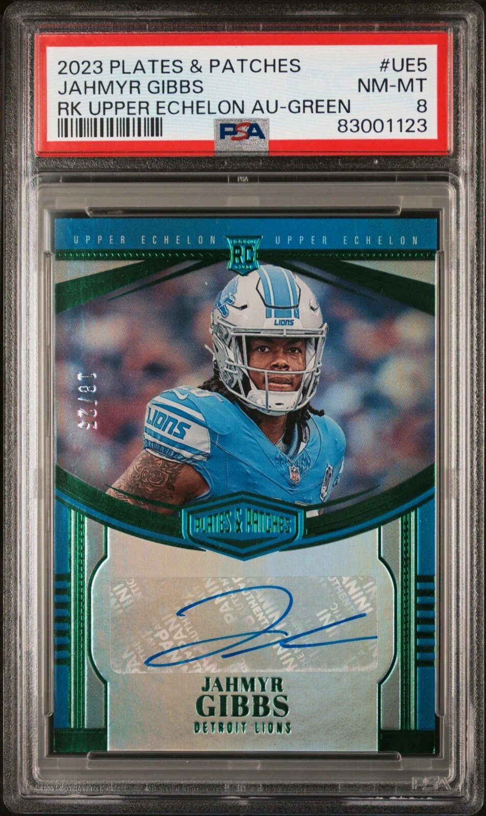 Jahmyr Gibbs Panini Plates & Patches Rookie Upper Echelon Autographs #UE5 Green