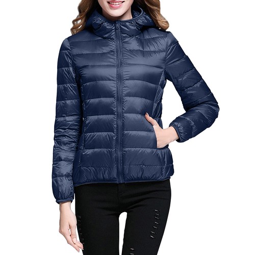 Leichte Damen Daunenjacke mit Kapuze Packbar Puffer Isoliert Wasserdicht Mantel - Bild 17 von 35