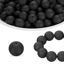 65Pcs Silicone Beads 15mm Round Rubber Focal Beads Bulk, Black