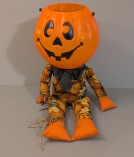 Handmade Halloween Pumpkin Pail Head Shelf Sitter - Fall Grannycore Porch Decor
