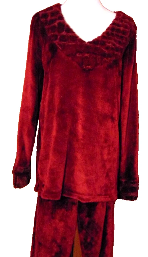 ADRIENNE LANDAU MUJER BORGOÑA SUAVE IMITACIÓN PIEL CONJUNTO TOP PANTALONES CONJUNTO ~ M/L Foto 2 de 4