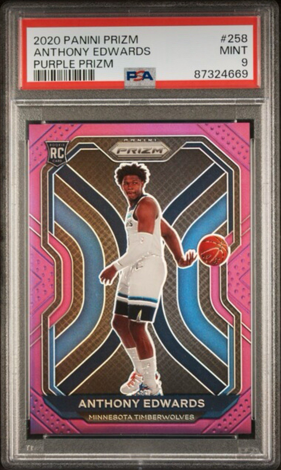 🐺🐜2020-21 Panini Prizm Anthony Edwards #258 True Purple Prizm 2/99 Rookie Psa9