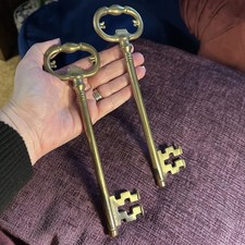 Vintage Brass Skeleton Keys Pair Large 21cm Ornate Decorative Church Style