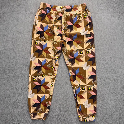 Well Known Studios Joggers Womens 2XL Brown Pinwheels Swan Floral Patchwork