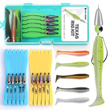 Texas Rig Kit 10 PCs 1/4oz with Paddle Tail Swimbaits and Reusable Bait Rig K...