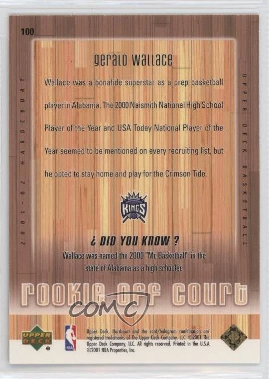2001 Upper Deck Hardcourt Off Court Exclusives /25 Gerald Wallace #100 Rookie RC - Image 2 of 2