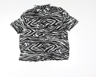 NEXT Damen schwarz geometrisches Viskose Basic Knopfleiste Größe 10 Kragen - halb