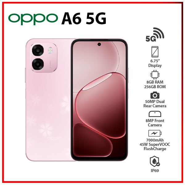 New) OPPO A6 5G 8GB+256GB PINK Unlocked Dual SIM Global Android