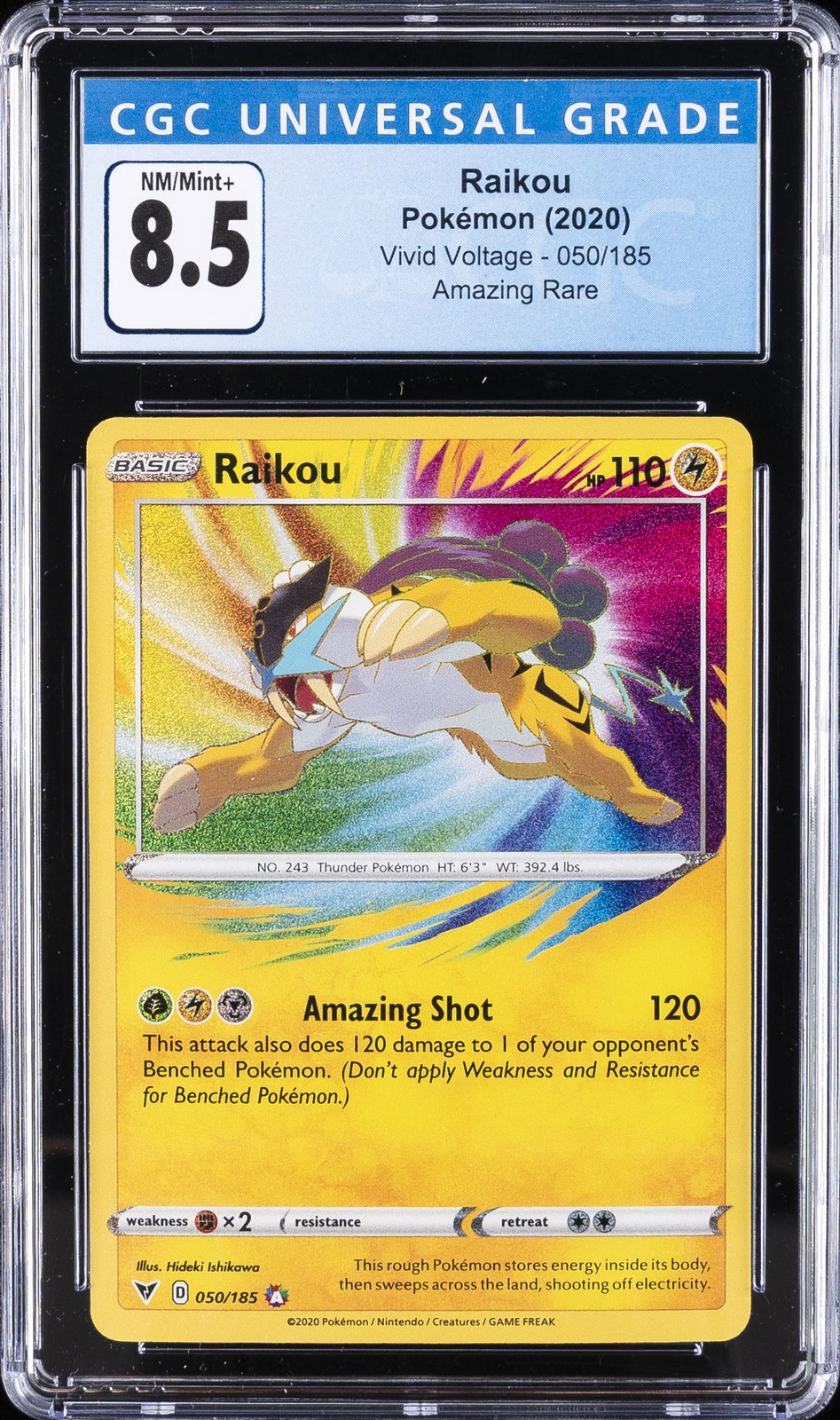 2020 POKEMON VIVID VOLTAGE - AMAZING RARE #050/185 RAIKOU CGC 8.5
