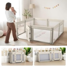 Large Baby Playpen 79x71 Inch Foldable Khaki