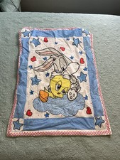 Vintage Baby Looney Tunes 1998 Crib Blanket Bugs Bunny Tweety Bird 31  x41  