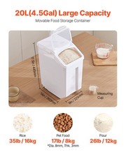 Rice Storage Container, 4.5Gallon/20L Capacity Large Dog Food Dispenser Bin, Kit