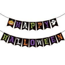 OHOME Halloween Decorations - Happy Banner HALLOWEEN Party Black
