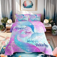 Mermaid Tails for Girls Bedding Full Size Fish Tail Comforter Gradient Rainbo...