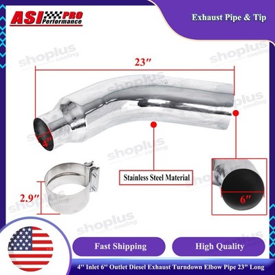 4'' Inlet 6'' Outlet 23'' L Diesel Exhaust Turndown Elbow Pipe Stainless Steel