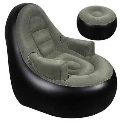 Thickened Inflatable Couch with Armrest＆Ottoman, Blow Up Lounger Black