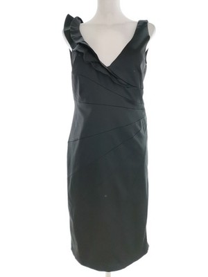 COAST Damen Bodycon-Kleid Gr. 38 Schwarz Ärmellos Rüsche Midi V-Ausschnitt