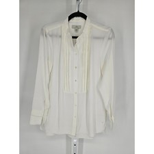 H by Halston Womens Sz S Long Sleeve Button Up Dress Shirt White Pleated