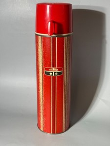 Vintage 1969 King Seeley Thermos Red Stripes No 2210 with Cup and Stopper Lid