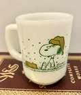 VTG Snoopy Fire King Milk Glass Mug "I Hate It When It Snows On My French Toast"