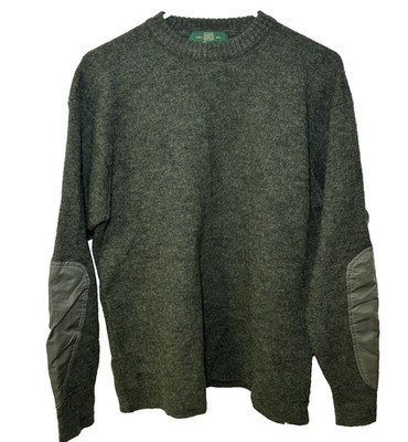 Orvis Sweater Mens Green Wool Crewneck Elbow Patch Shooting Hunting Field Size ?