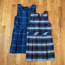 Set of 2 French Toast Jumpers Girls' Size 7 Blue Red Gold Plaid Dresses Uniforms