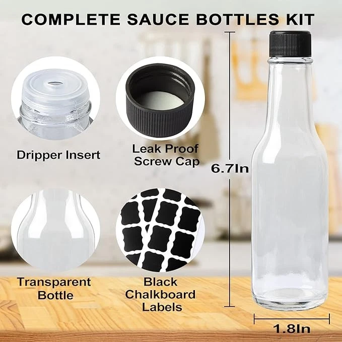 30 Pack Hot Sauce Bottles, 5Oz Clear Woozy Bottles with Leak Proof Black Screw C - Image 4 of 4