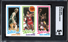 1980 Topps Larry Bird Magic Johnson Rookie w/ Dr J Erving SGC 5 Basketball Card