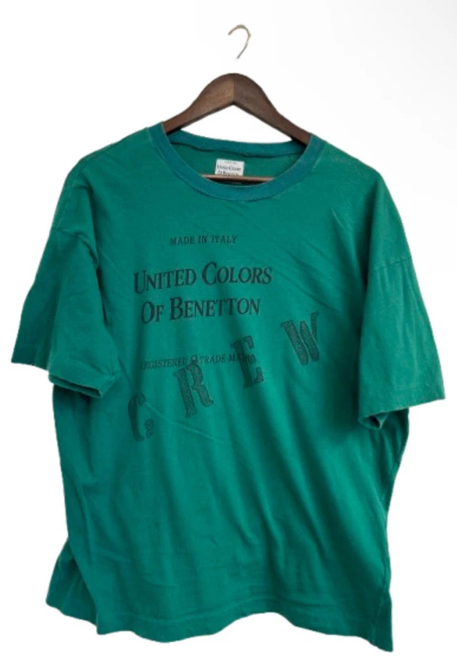 Camiseta Italia "CREW" Verde Cazador Benetton COLORES UNIDOS Años 80 - Talla Grande Foto 2 de 4