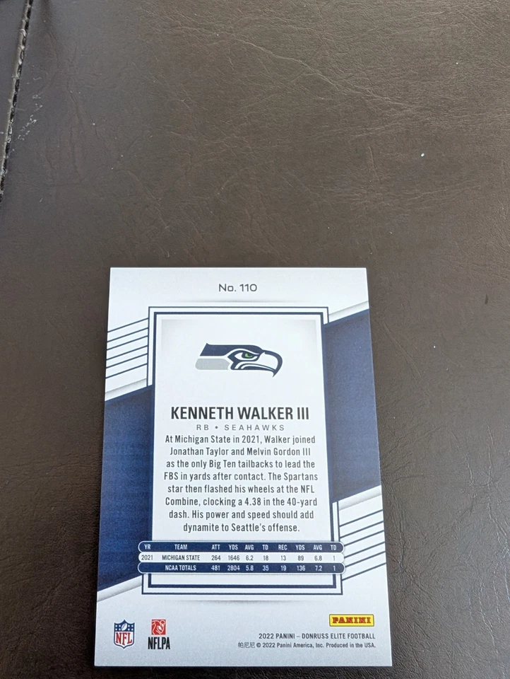 2022 Donruss Elite Purple Refractor Kenneth Walker III RC #77/99 - Image 2 of 2