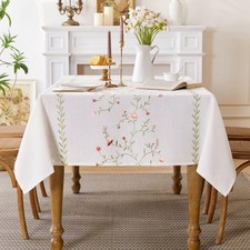 Linen Style Embroidered Tablecloth, Waterproof and Wrinkle-Resistant Table Cl...
