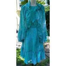 Vintage 70s Victor Costa Chiffon Watercolor Bohemian Dress with Cape