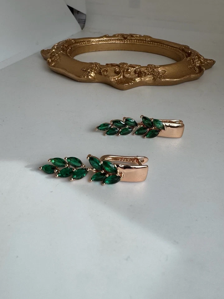 Wunderschöne 585rg gestempelte Ohrringe, Smaragd, rolled, 4,8 gr. Neu - Bild 4 von 4