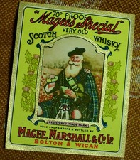 OLD SCOTCH WHISKY VINTAGE LABEL(2 1/2 "x3 1/4")MAGEE MARSHALL & CO  BOLTON LANCS