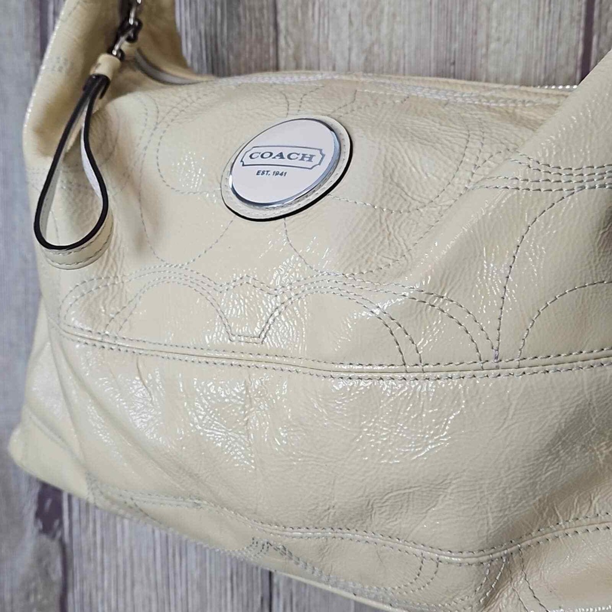 Coach Signature Patent Leather Shoulder Bag F17421 Cream Yellow | eBay