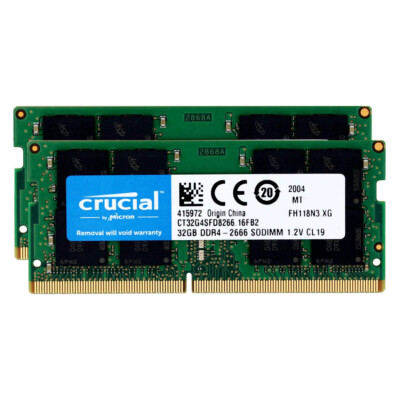 Crucial Kit 64GB 2x 32GB 2666MHz DDR4 SODIMM RAM PC4-21300 Crucial Kit 64GB 2x 32GB 2666MHz DDR4 SODIMM RAM PC4-21300