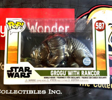 FIGURA DE ACCIÓN FUNKO POP #587 GROGU WITH RANCOR EXCLUSIVA BOBBLEHEAD NUEVA EN CAJA CASI NUEVA+