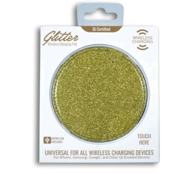 GOLD GLITTER WIRELESS CHARGING PAD QI CERTIFIED UNIVERSAL IPHONE SAMSUNG GOOGLE 