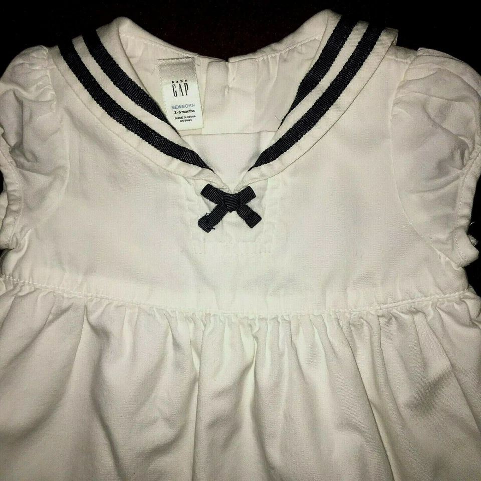 Vestido Náutico Baby Gap Niña Marinero Blanco Azul Marino 3 6 Meses Usado en Excelente Condición Algodón Foto 3 de 3