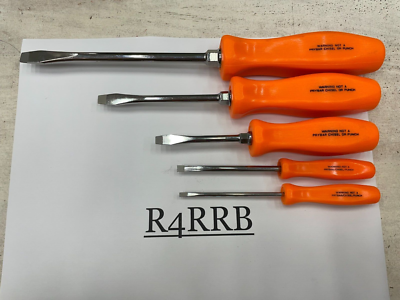 Snap-on Tools NEW 5pc ORANGE Hard Handle FLAT HEAD Screwdriver Lot
