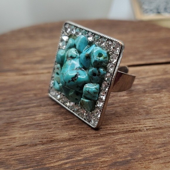 Turquoise cluster squared ring adjustable‎ size R… - image 2