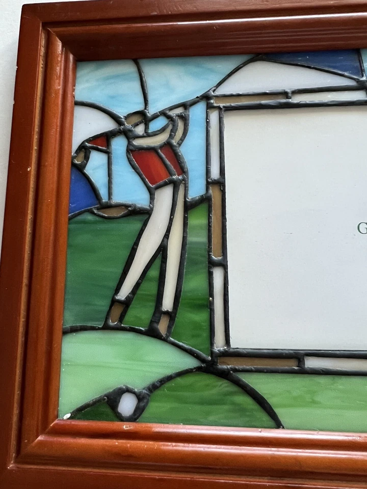 Marco de fotos de trabajo de vitrales con tema de golf para foto de 4” por 6” Foto 2 de 4
