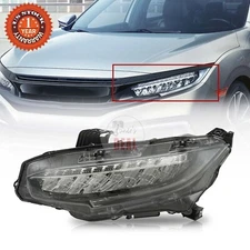 Fit 2016-2019 Honda Civic Driver Side w/ DRL Full LED Headlight Silver Clear Len