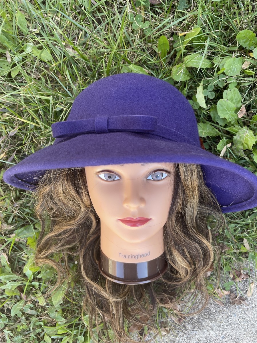 COLDWATER CREEK Royal Purple Bowtie Felt Hat Cloche Fedora  display picture 3