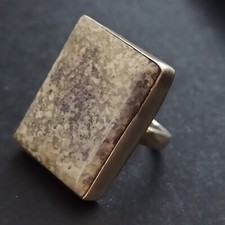 VTG Silver Ring Natural Stone Boho Bohemian 925 Bold Rectangle Earth Tone 7.5
